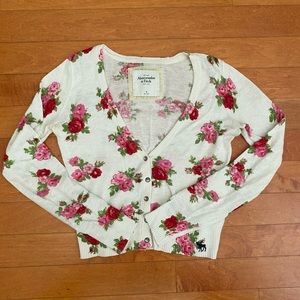 Cute creme floral button down cardigan/sweater, Abercrombie and Fitch. medium